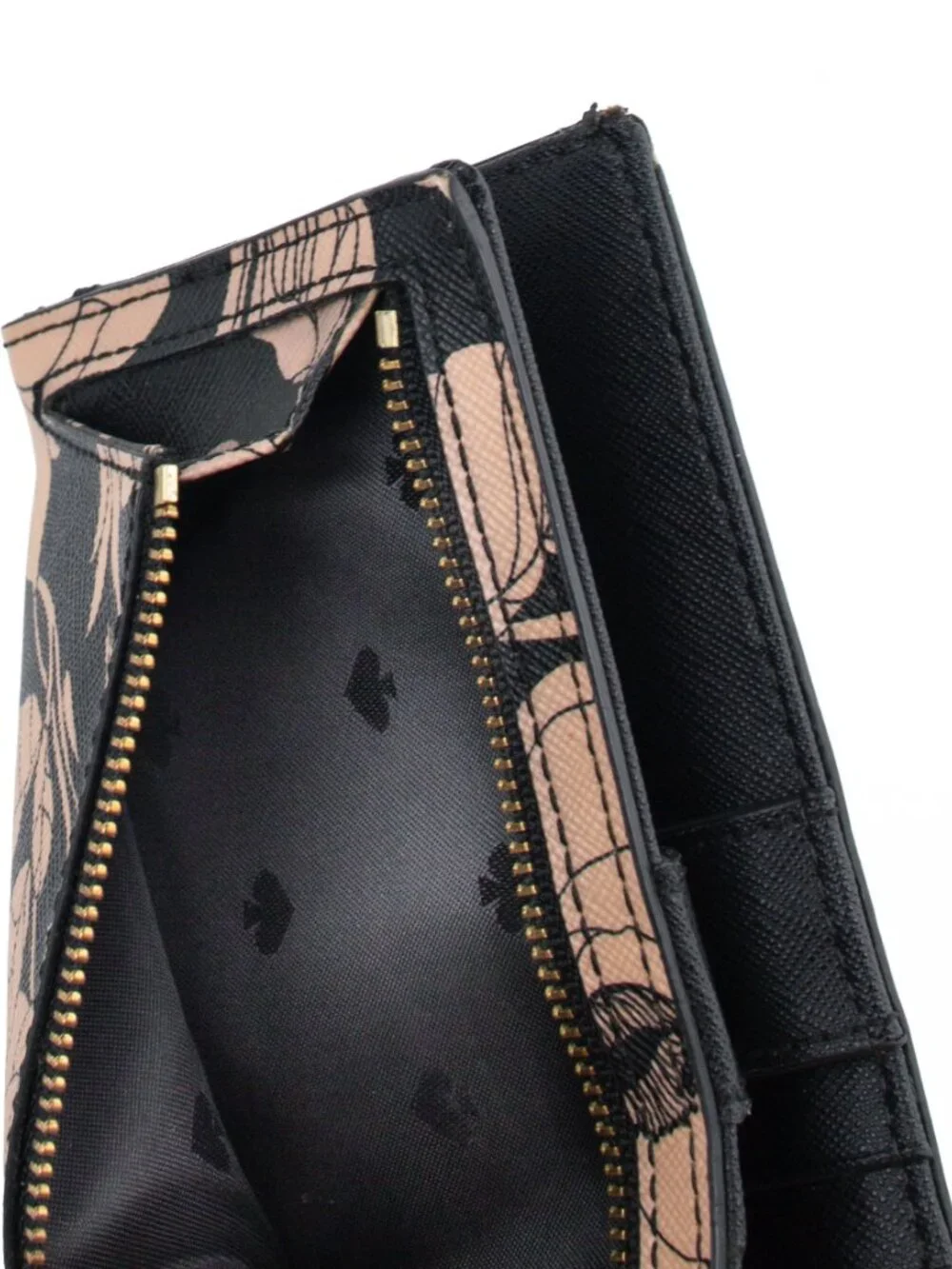 Kate Spade Laurel Way Gardenia Stacy Black Peach Floral Saffiano Leather Wallet